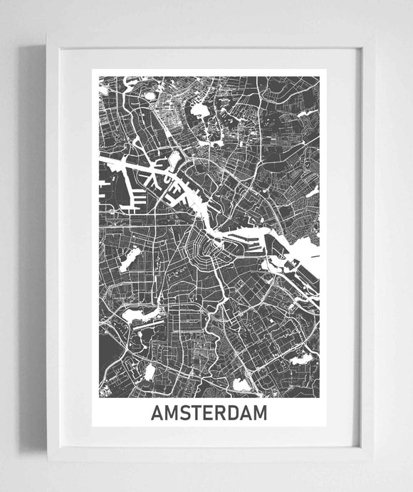 city street wall map art amsterdam