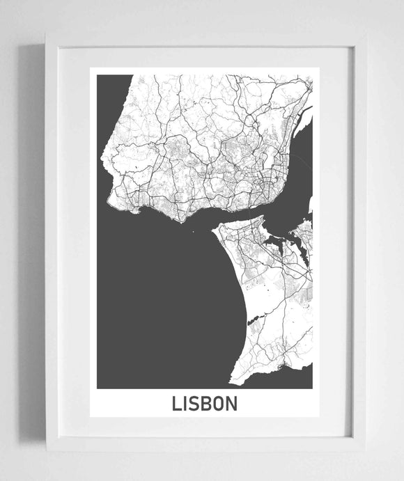 city street wall map art lisbon