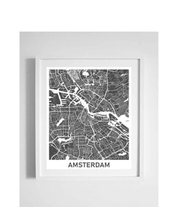 city street wall map art amsterdam